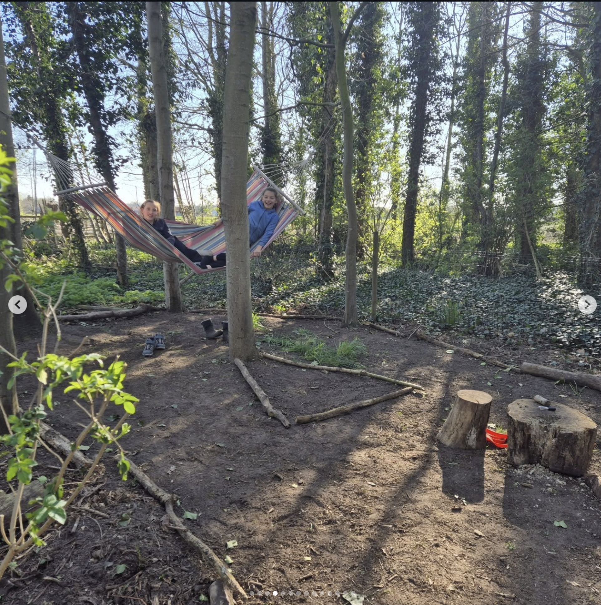 Sfeerbeeld: bosplek met natuurlijke speelelementen